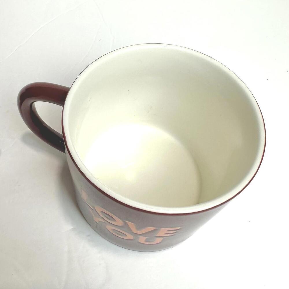 room essentials stoneware mug, “Love You”. Maroon With Orange Letters, Set Of 2 - Picture 7 of 7